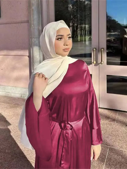 Cralom Luxury Satin Muslim Kaftan Abaya Dubai Caftan Robe Femme