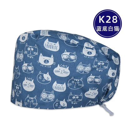 Cralom Women's Cat Print Doctor Hat for Pediatrics & Veterinary Clinics