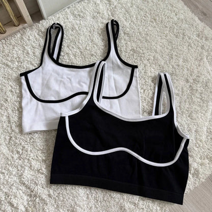 Cralom Color Contrast Yoga Bras - Open Back Sports Crop Top