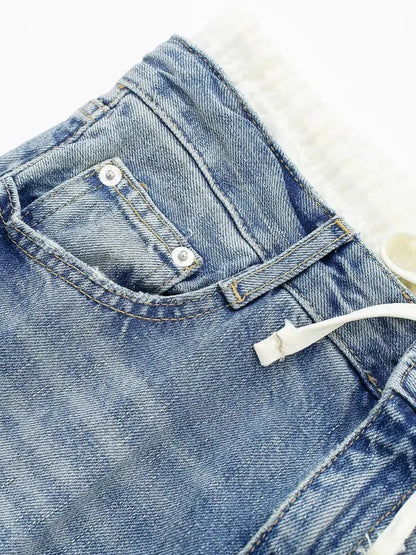 Cralom Vintage Hottie Spliced 9 Points Jeans - Y2K Style Slim Straight Jeans