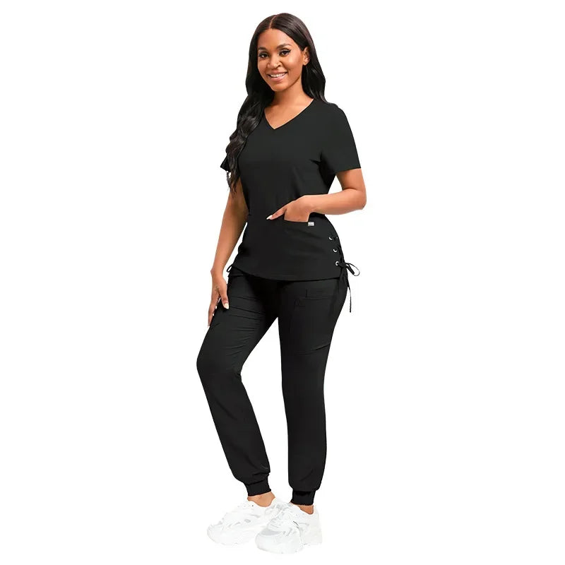 Cralom Women's Scrubs Set: Pink Navy Red Black Beauty Nurse Uniform