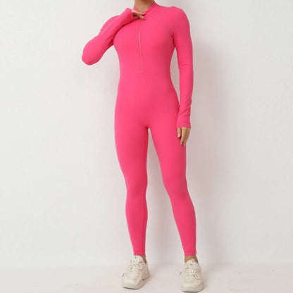 Cralom Zip-front Yoga Jumpsuit: Comfortable Bodysuit for Women's Gym & Fitness