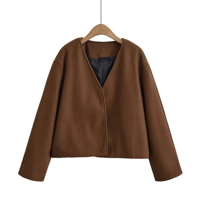 Cralom V Neck Minimalist Casual Jacket for Women