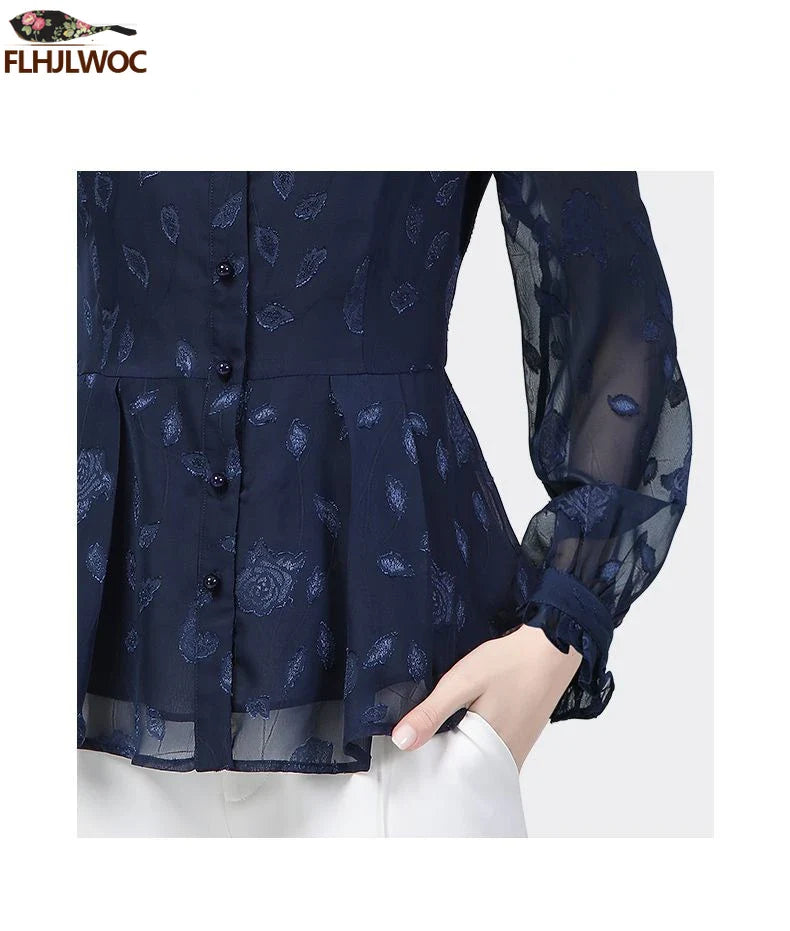 Cralom Black Lace Slim Fit Blouse: Vintage French Design, Elegant & Cute Office Wear
