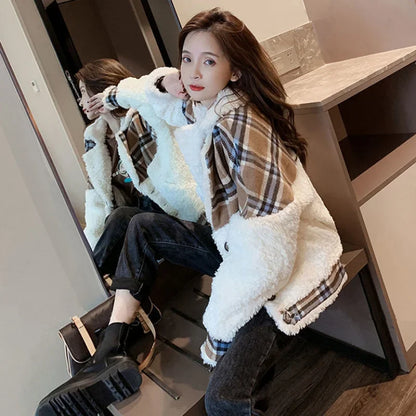Cralom Women's Fur Trim Tweed Coat - Stylish & Warm Wool Jacket