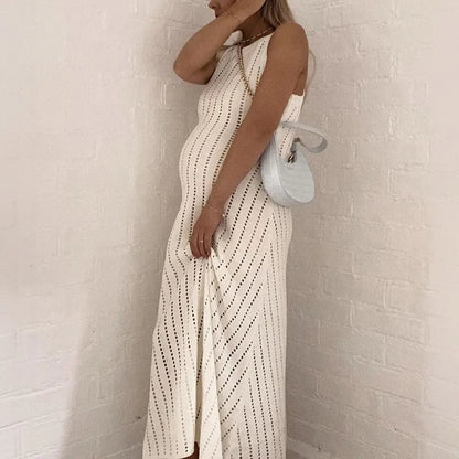 Cralom Knitted Hollow Sleeveless Beach Cover Dress - Summer 2025