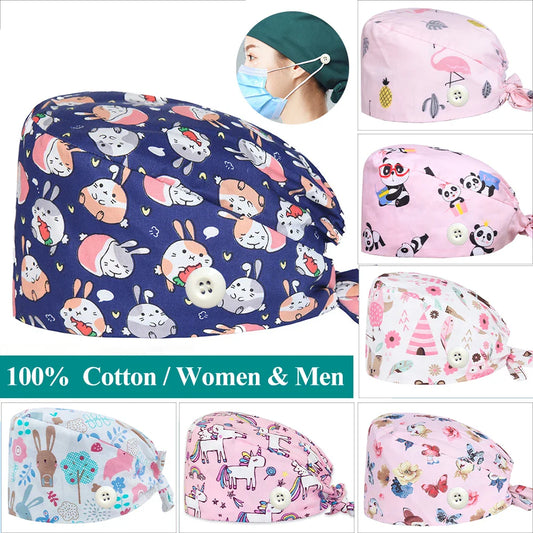 Cralom Cotton Scrub Caps with Sweatband for Medical Professionals