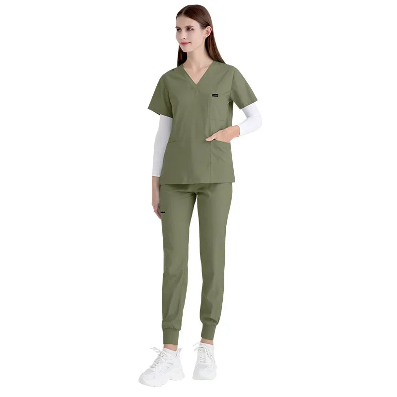 Cralom Women's Stretch Scrubs Set - Top Jogger Pants Nursing Uniform