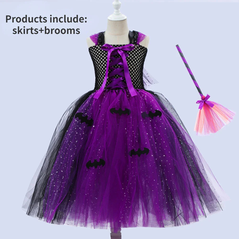 Cralom Sequins Mesh Bubble Skirt: Easter Bat Cosplay Dress for Witch Role