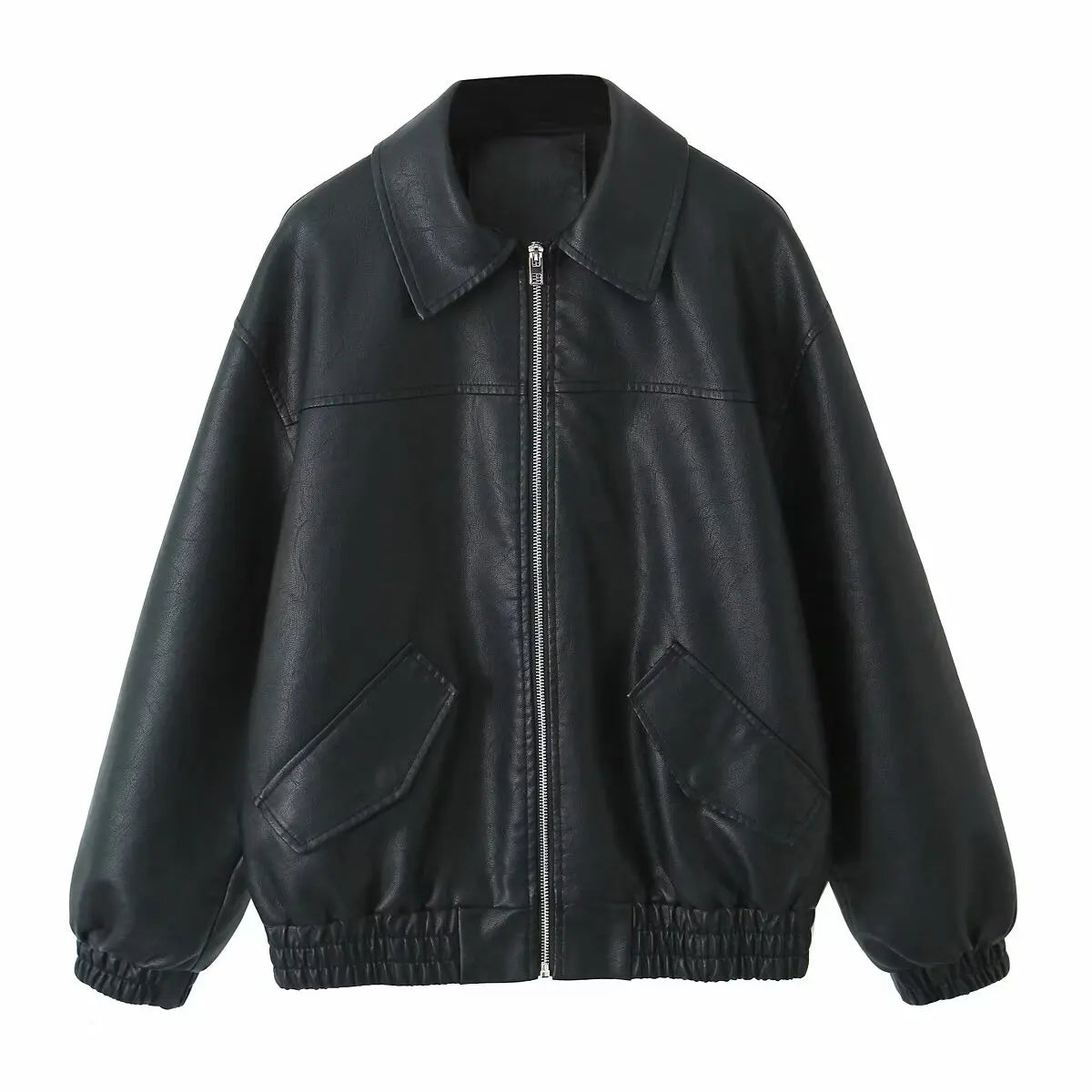Cralom Retro Loose Faux Leather Jacket - Women's Moto Zip Coat