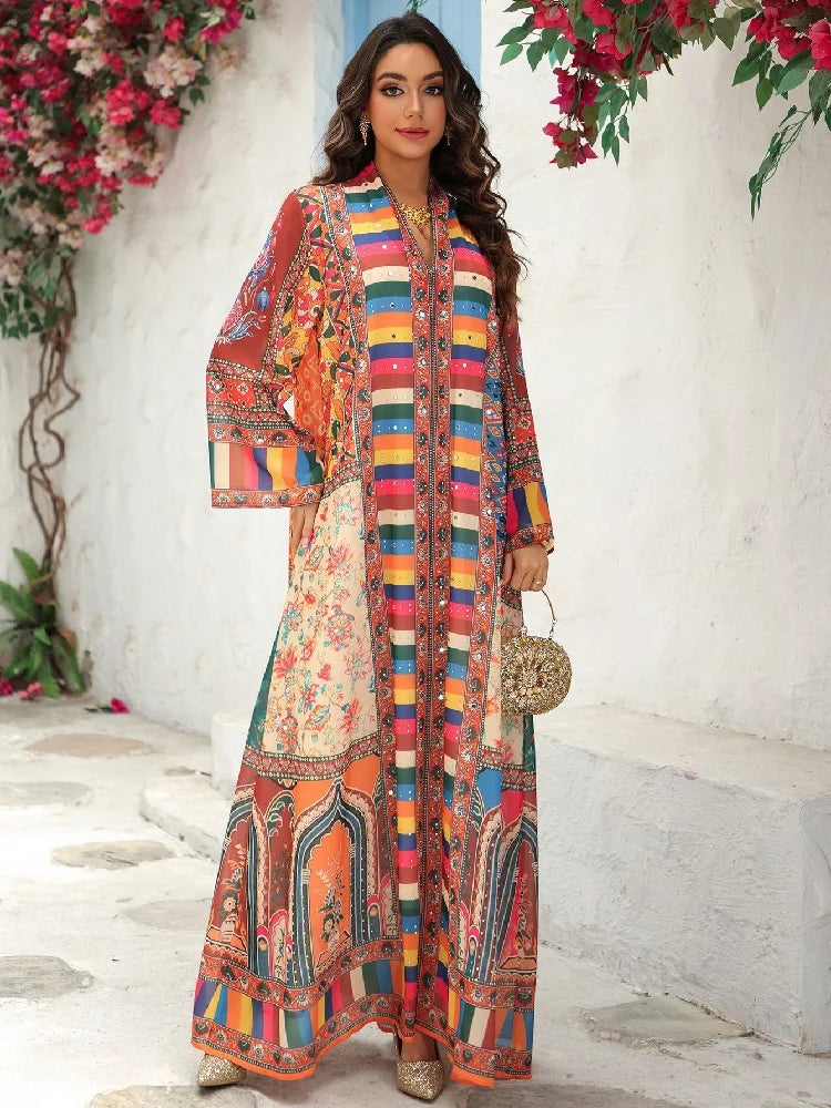 Cralom Bohemian Printed Abaya Kaftan Dress by Cralom
