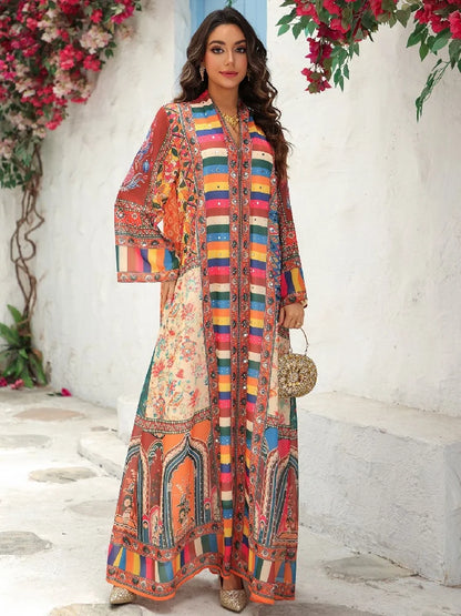 Cralom Bohemian Printed Abaya Kaftan Dress by Cralom