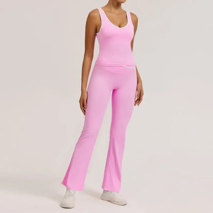 Cralom Seamless Yoga Set: Butt-Lifting Flared Pants & Sports Vest Set