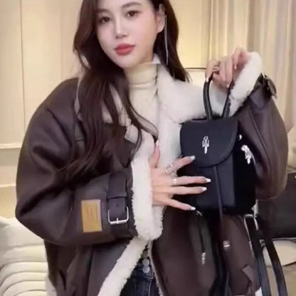 Cralom Imitation Lambswool Coat: Y2K Style Short Fur Jacket for Women