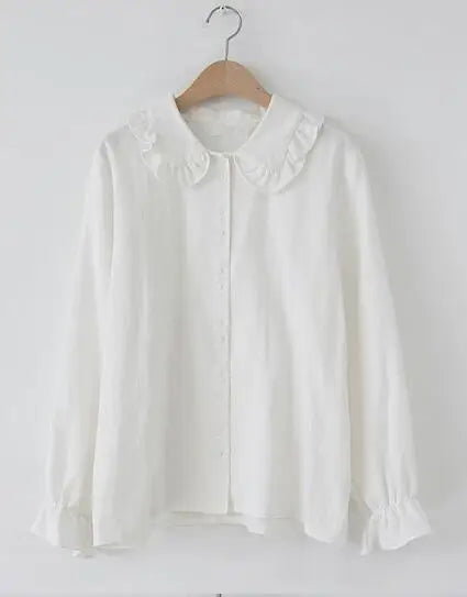 Cralom Flare Sleeve Peter Pan Collar Button Shirt - Women's Fashion Statement
