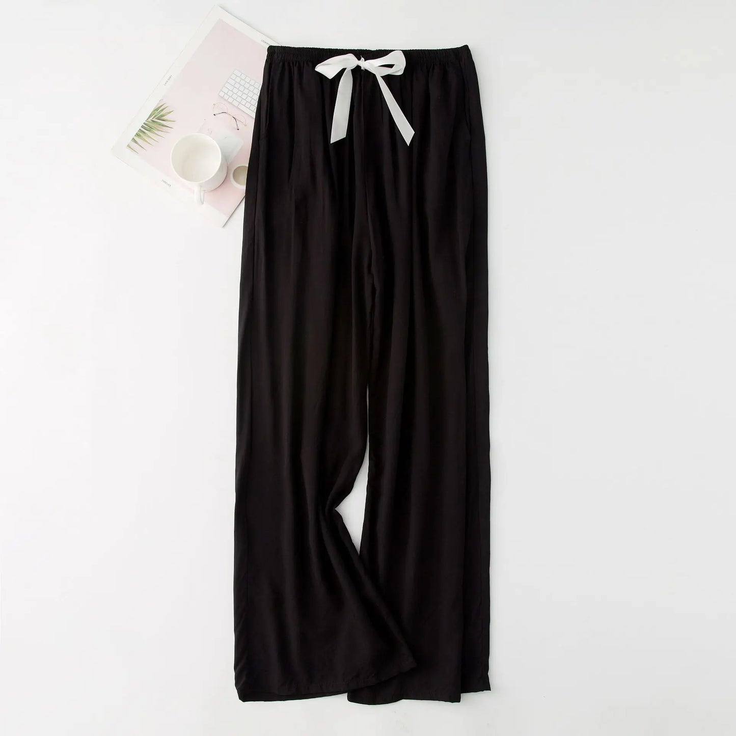 Cralom Floral Cotton Silk Pajama Pants Women's Loose Wide-leg Trousers