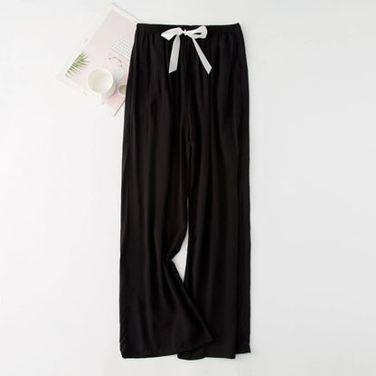 Cralom Floral Cotton Silk Pajama Pants Women's Loose Wide-leg Trousers