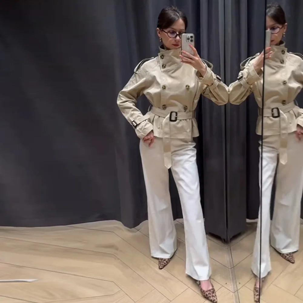 Cralom Button Trench Jacket for Women - Fashionable Solid Splice Design