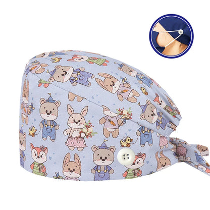 Cralom Cartoon Print Cotton Scrub Caps for Pet Grooming & Medical Professionals