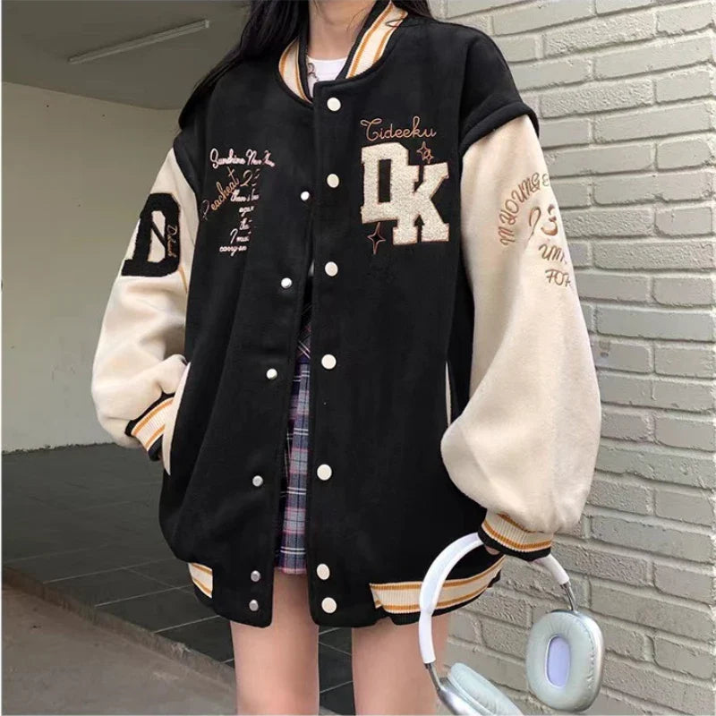 Cralom Flocking Hooded Jacket: Y2K Street Fashion Baseball Style Coat