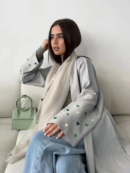 Cralom Butterfly Moon Heart Print Eid Abaya Kaftan