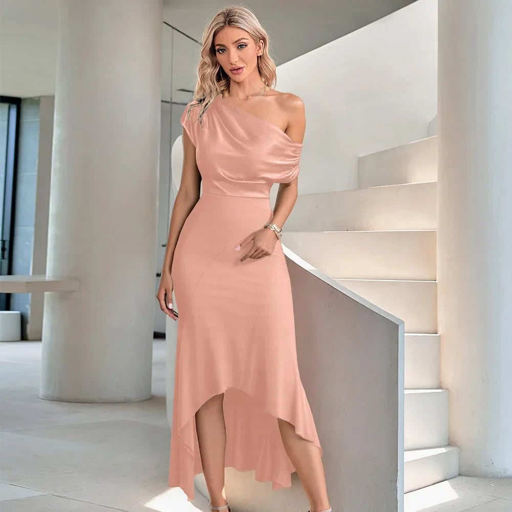 Cralom 2025 Summer Women's Irregular Sleeveless Loose Dress in Solid Color