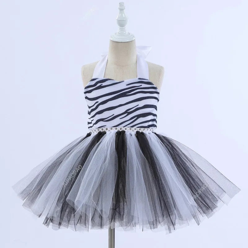 Cralom Zebra Mesh Tutu Dress Set with Hair Hoop Tail - [specific, concise, and brand-focused]