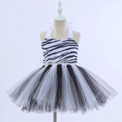 Cralom Zebra Mesh Tutu Dress Set with Hair Hoop Tail - [specific, concise, and brand-focused]