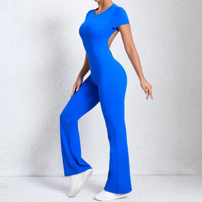 Cralom Deep Backless Yoga Jumpsuit - Flared Leg Naked Feeling Gym Wear