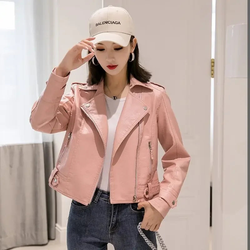 Cralom Women's Leather Zip-up Jacket - 2025 Trend Warm Winter Coat