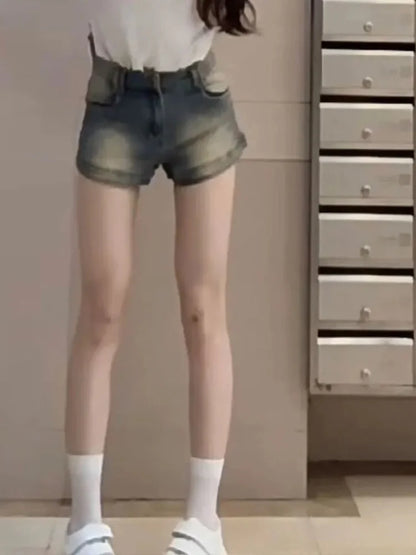 Cralom High Street Slimming Denim Shorts - Retro High Waist Straight Fit