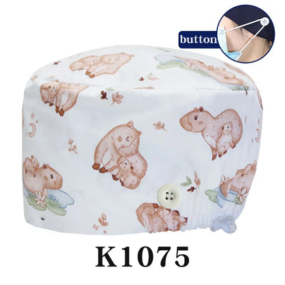 Cralom Animal Print Surgical Caps: Cotton Nurse Hats