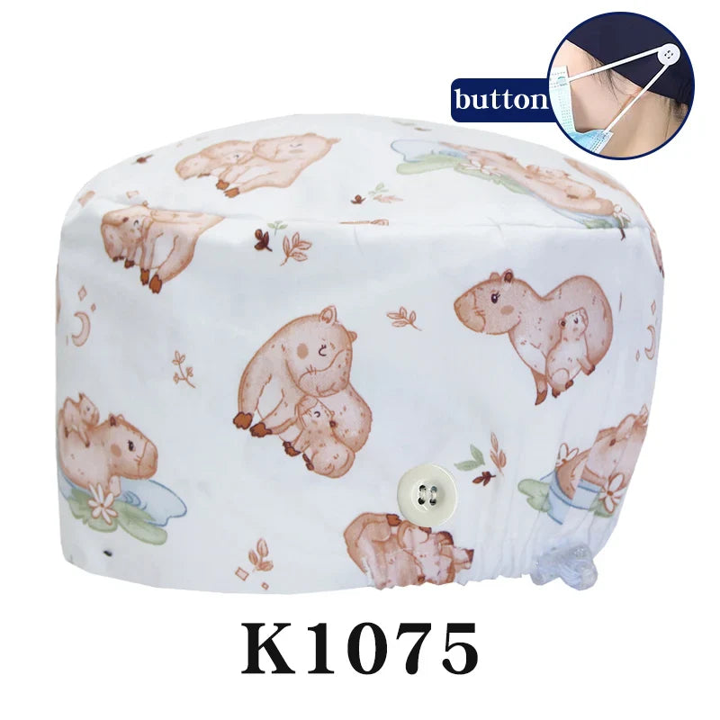 Cralom Cartoon Print Scrub Cap - Comfortable Women's Nurse Hat