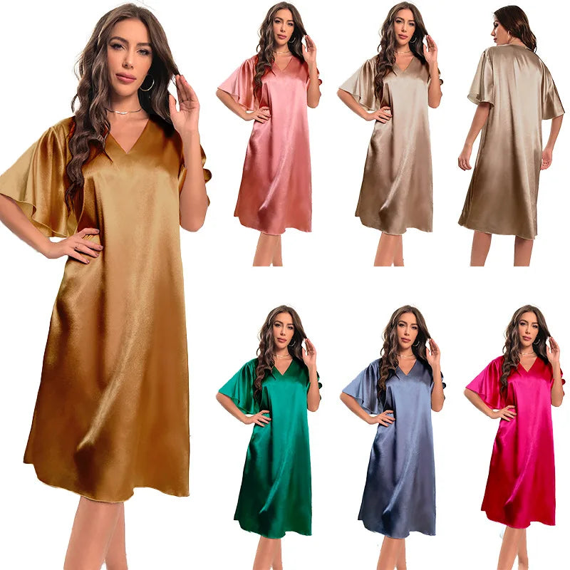 Cralom Women's Ice Silk Nightgown: Cool, Thin, and Comfy Sleepwear