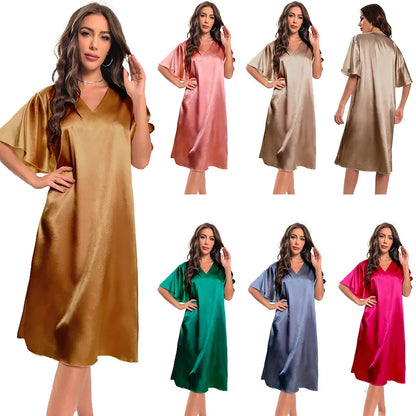 Cralom Women's Ice Silk Nightgown: Cool, Thin, and Comfy Sleepwear