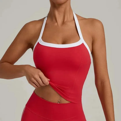 Cralom Seamless Yoga Tank Top - Adjustable Halter Neck, Quick-Dry Fitness Shirt