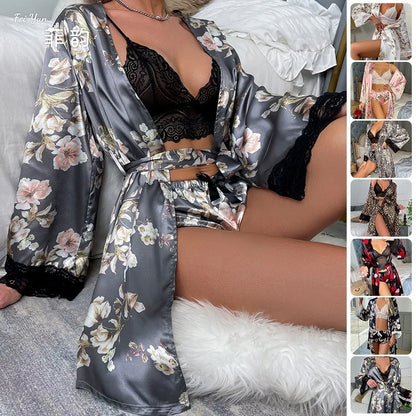Cralom Lace Cardigan Nightgown: Sexy Floral Pajamas for Women