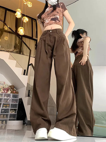 Cralom High Waist Wide Leg Pants: Korean Style Straight Baggy Trousers