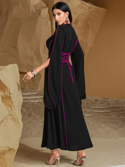 Cralom Black Satin Evening Abaya - Modest Dress for Women