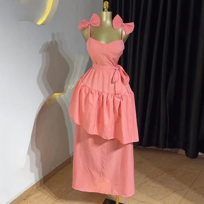 Cralom Bow High Waist Medium Length Dress