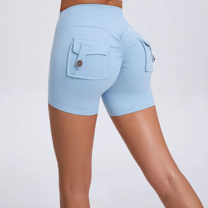 Cralom Peach Lifting Yoga Shorts - High Waist Stretchy Fitness Shorts