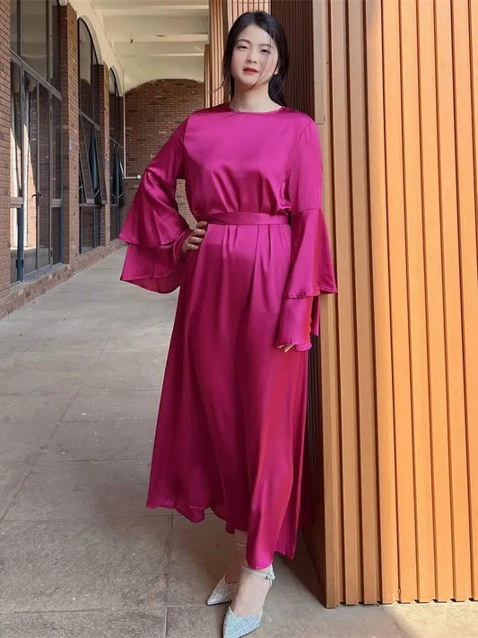 Cralom Luxury Ramadan Eid Abaya Kaftan Robe for Muslim Women