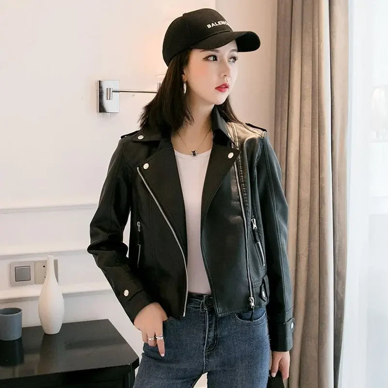 Cralom Women's Leather Zip-up Jacket - 2025 Trend Warm Winter Coat