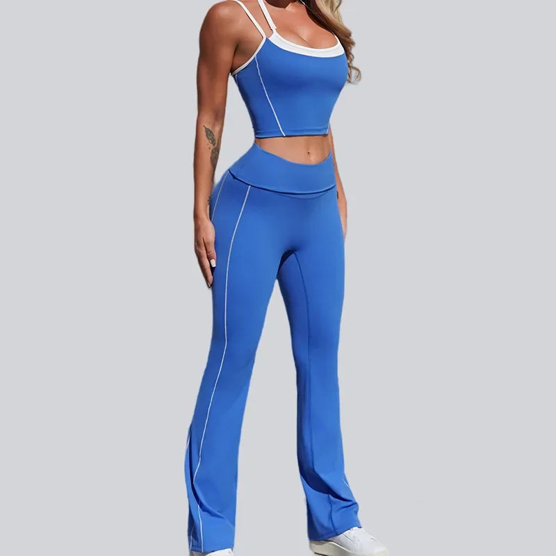 Cralom Seamless Yoga Set: Halter Top & Quick-Dry Flare Shorts - Gym Fitness Outfit