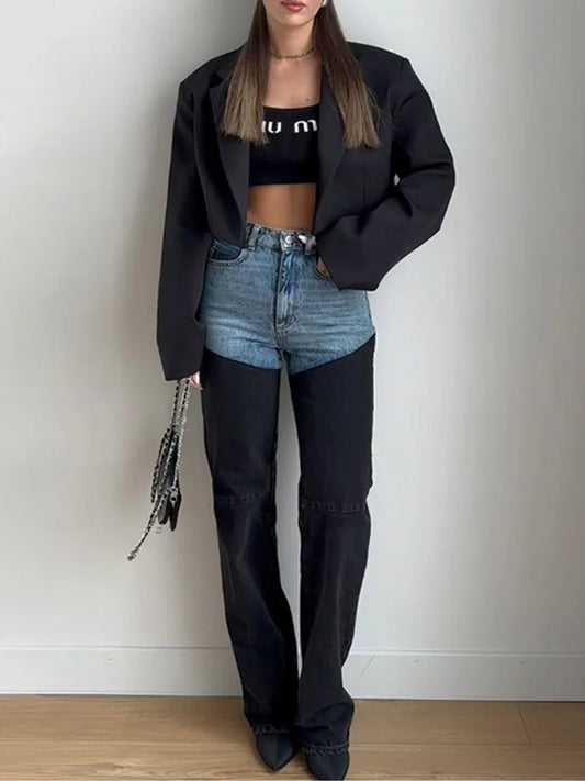 Cralom Patchwork High Waist Jeans for Women