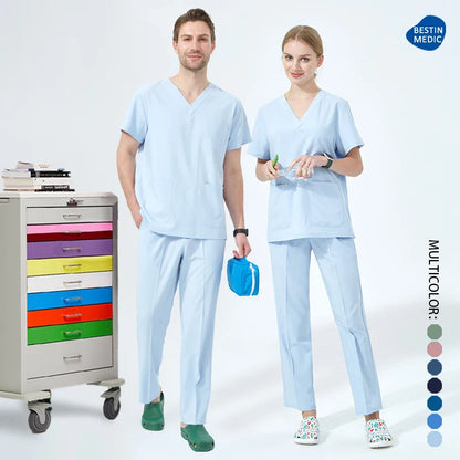 Cralom Women's Stretch Scrubs Set V-Neck Surgeon Uniform Slim Fit OR Overalls