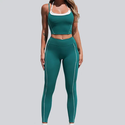 Cralom Seamless Yoga Set: Halter Top & Quick-Dry Flare Shorts - Gym Fitness Outfit