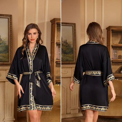 Cralom Seven-quarter Sleeves Silk Pajama Set for Women
