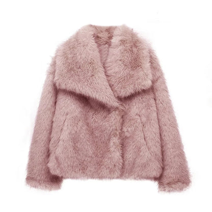 Cralom Lapel Patchwork Button Jacket - Solid Stylish Coat for Women