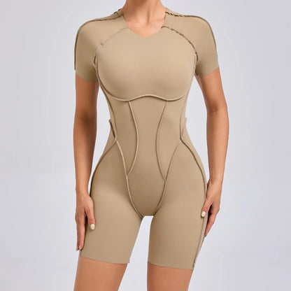 Cralom Hollow Back Yoga Jumpsuit Short-Sleeved Sportswear